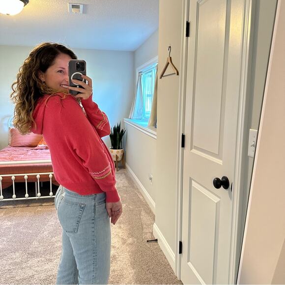 NWT Something Navy Pink Cotton Cashmere Embroidered Hoodie Sweater XS - Picture 3 of 11